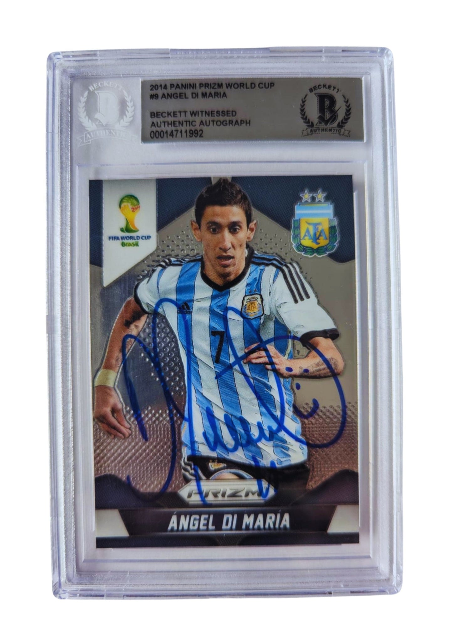 Angel Di Maria TARJETA Argentina # 00014711992 autografiada autógrafo certificado por Beckett.