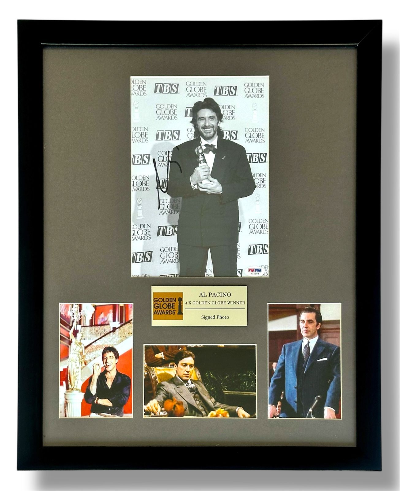 Al Pacino Fotografía Autografiada Enmarcada Globo de Oro firma certificada por PSA T22208.