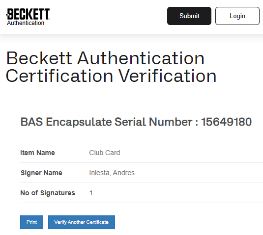 Andres Iniesta FC Barcelona Postal autografiada firma certificada por Beckett 00015649180.