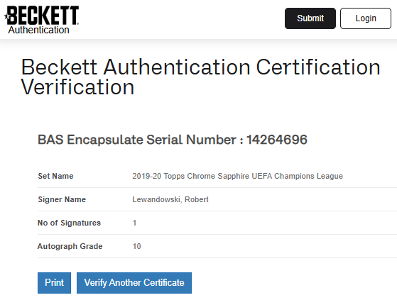 Robert Lewandowski TARJETA FC Bayern München 00014264696 autografiada autógrafo certificado por Beckett.