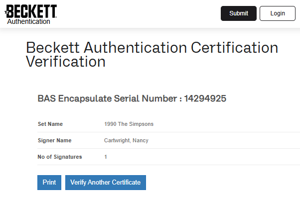 Nancy Cartwright tarjeta autografiada voz de Bart Simpson certificado el autógrafo por Beckett 00014294925