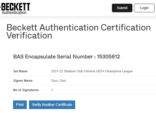 Gavi FC Barcelona TARJETA # 00015305612 autografiada autógrafo certificado por Beckett.