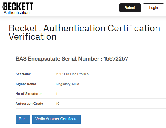 Mike Singletary TARJETA Chicago Bears # 00015572257 autografiada autógrafo certificado por Beckett.