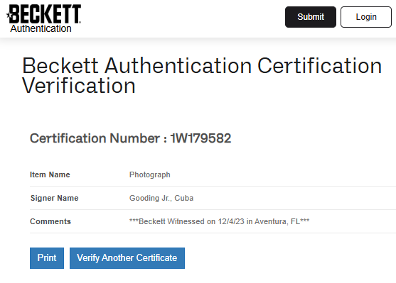 Cuba Gooding Jr Fotografía autografiada firma certificada por Beckett 1W179582.