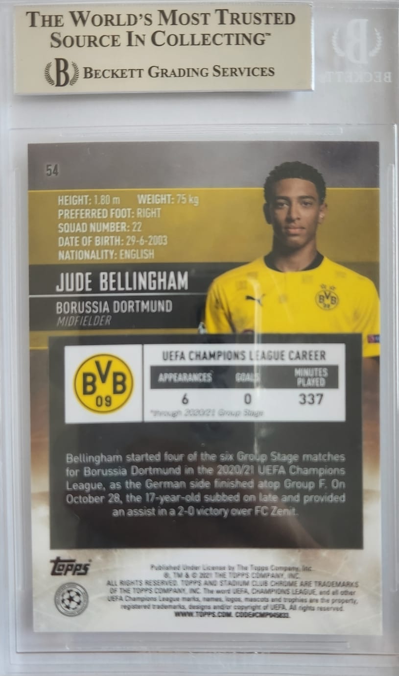 Bellingham Borussia Dortmund TARJETA # 00016534899 autografiada certificado el autógrafo por Beckett.
