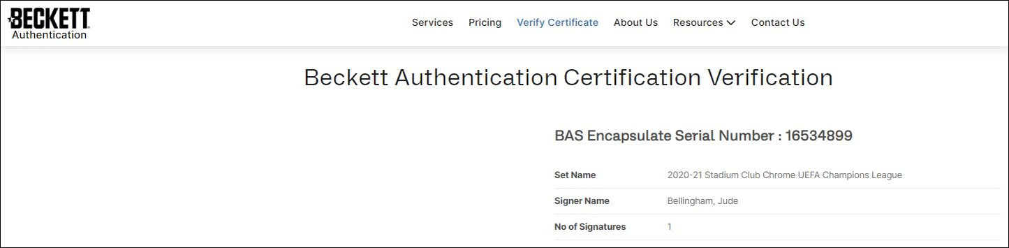 Bellingham Borussia Dortmund TARJETA # 00016534899 autografiada certificado el autógrafo por Beckett.