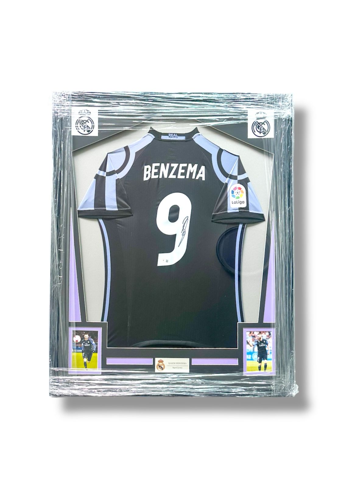 Karim Benzema Playera Real Madrid autografiada Enmarcada certificada por Beckett BB31296.