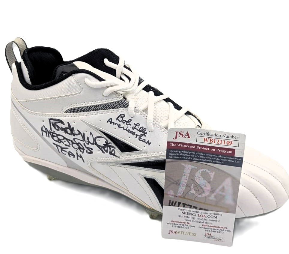 Bob Lilly y Randy White miembros del Salón de la Fama Dallas Cowboy Zapato autografiado por ambos certificada por JSA WB121149.