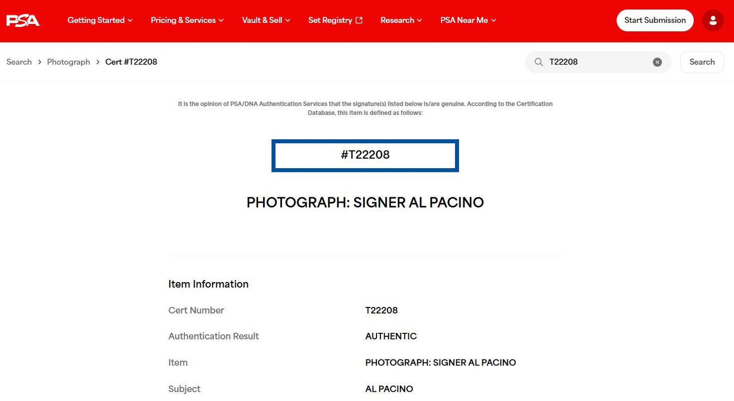 Al Pacino Fotografía Autografiada Enmarcada Globo de Oro firma certificada por PSA T22208.