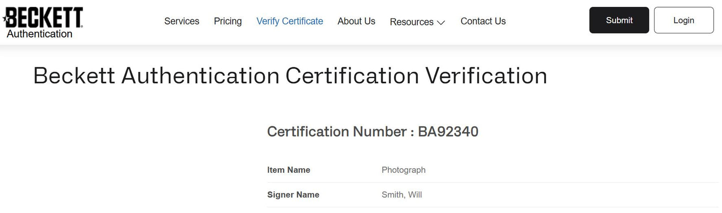 Will Smith Fotografía autografiada “Soy Leyenda”, firma certificada por la compañía Beckett con el número BA92340