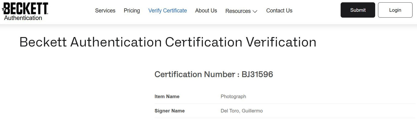 Guillermo del Toro fotografía autografiada La forma del Agua firma certificada por Beckett BJ31596 y BG37768.