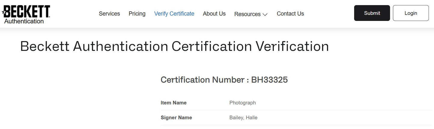 Halle Bailey fotografía autografiada “La Sirenita” firma certificada por Beckett BH33325