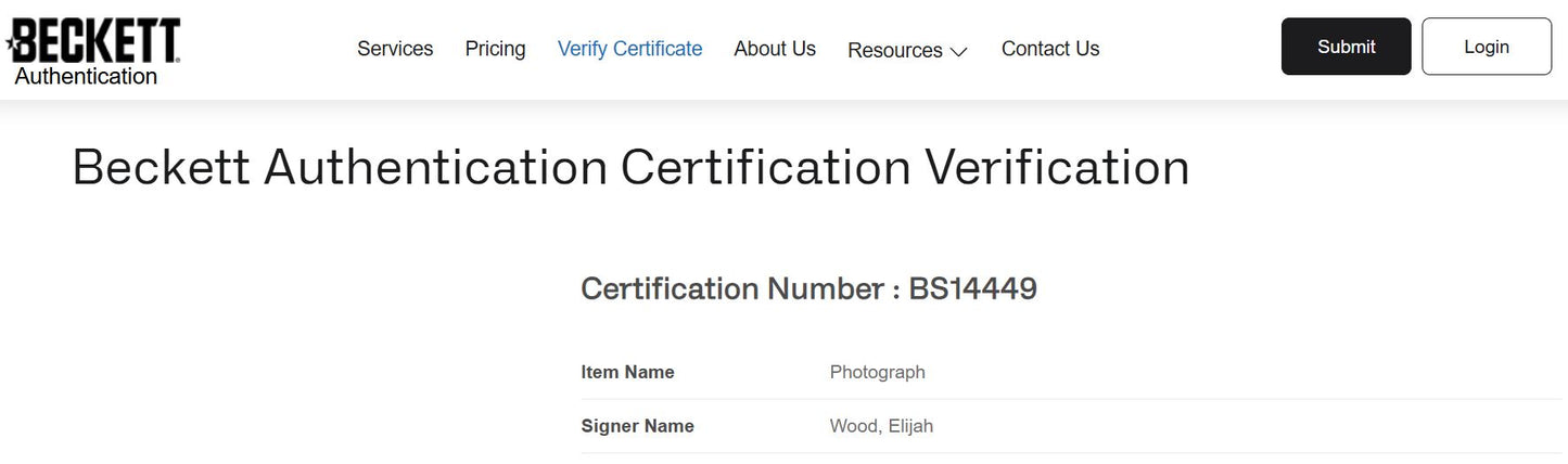 Elijah Wood fotografía autografiada “El Señor de los Anillos” firma certificada por Beckett BS14449