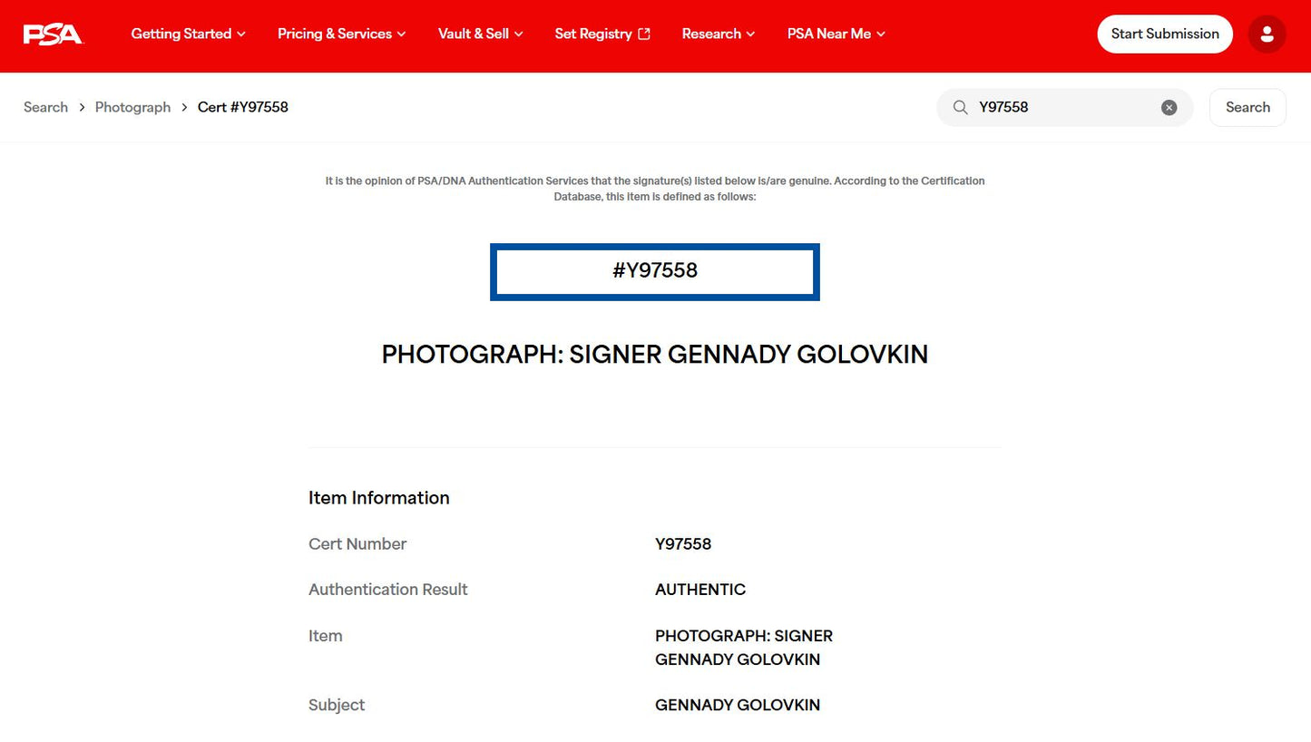 Gennady GGG Golovkin Fotografía Autografiada Boxeo firma certificada por PSA Y97558.
