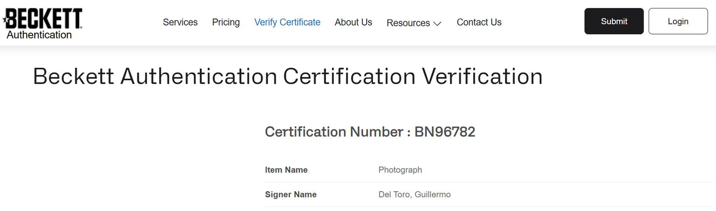 Guillermo del Toro fotografía Los Simpsons autografiada firma certificada por Beckett T56054