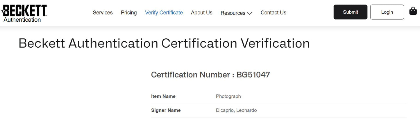 Leonardo DiCaprio Fotografía Autografiada Enmarcada firma certificada por Beckett BG51047