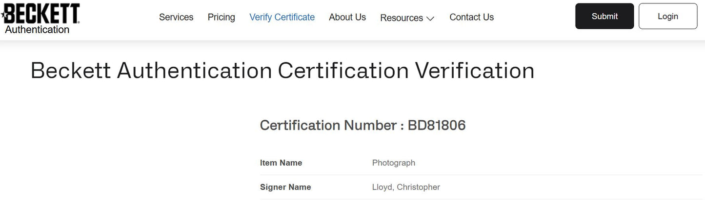 Christopher Lloyd Fotografía “Volver al Futuro” Autografiada firma certificada por Beckett BD81806.