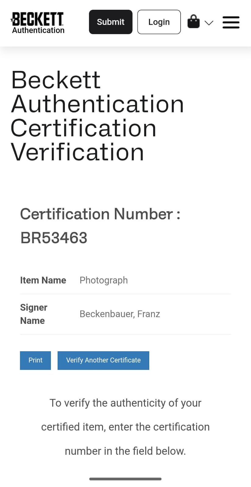 Franz Beckenbauer Fotografía autografiada, firma certificada por la compañía Beckett con el número BR53463.