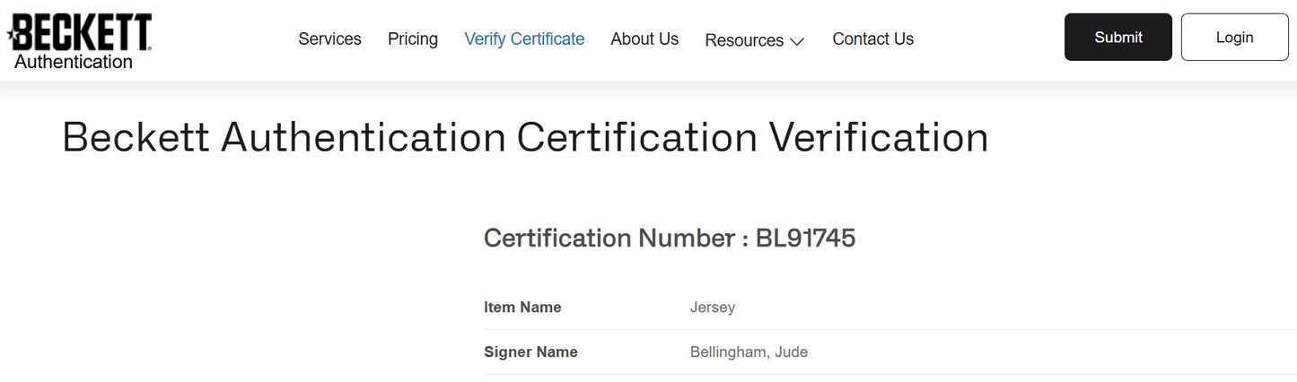 Jude Bellingham Playera Real Madrid autografiada, firma certificada por Beckett BL91745