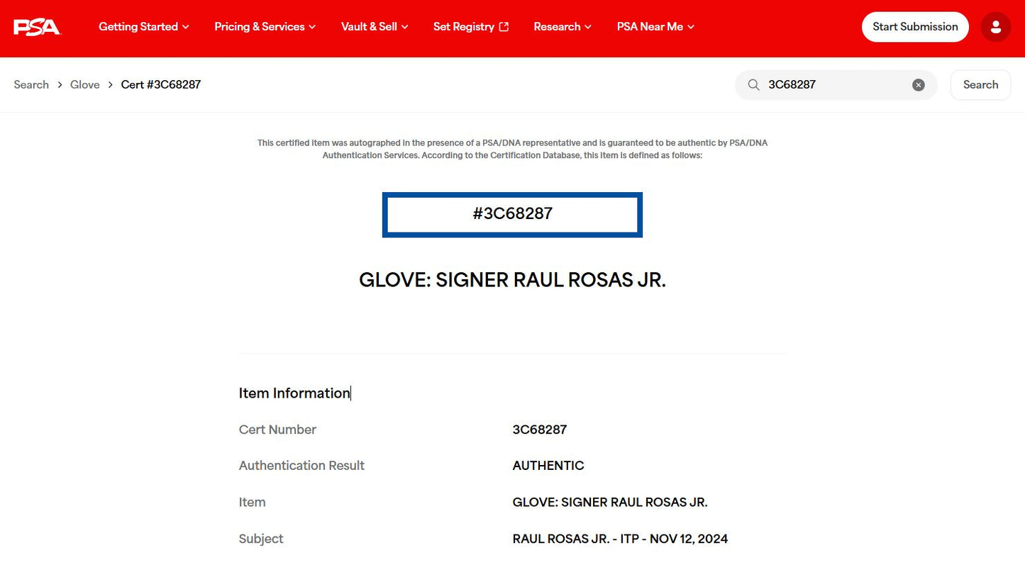 Raúl Rosas Jr. Guante MMA UFC autografiado firma certificada por PSA 3C68287