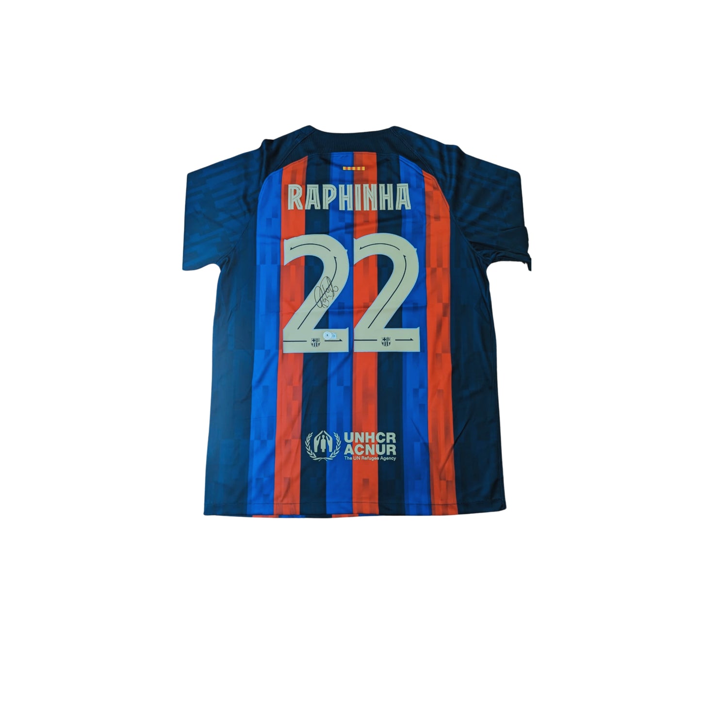 Raphinha Playera FC Barcelona autografiada firma autentificada por la compañía Beckett con el número BH062196.
