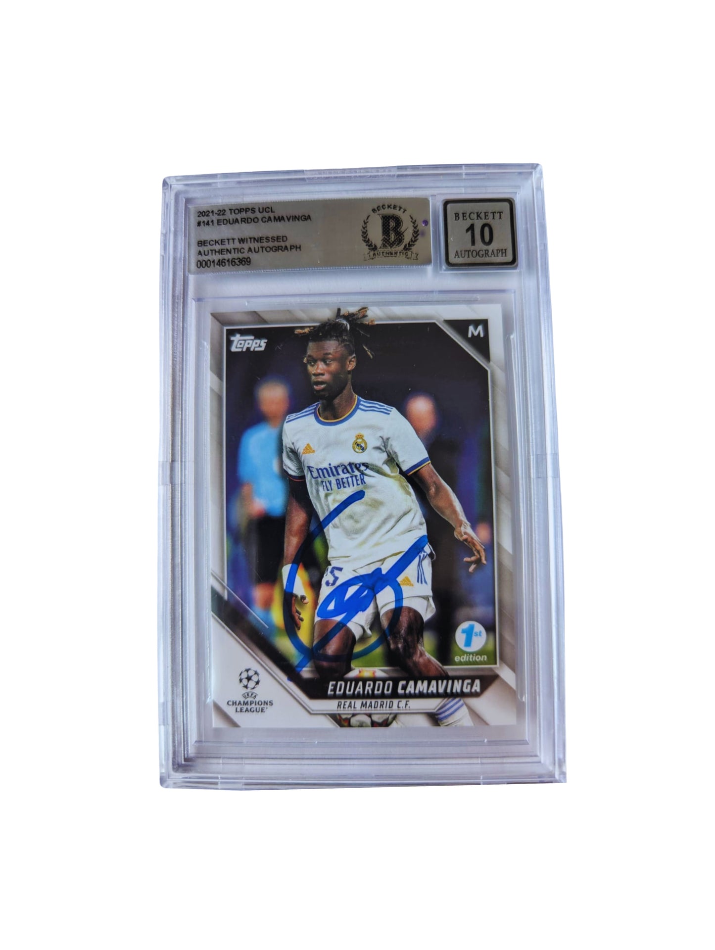Eduardo Camavinga Real Madrid TARJETA # 00014616369 autografiada autógrafo certificado por Beckett