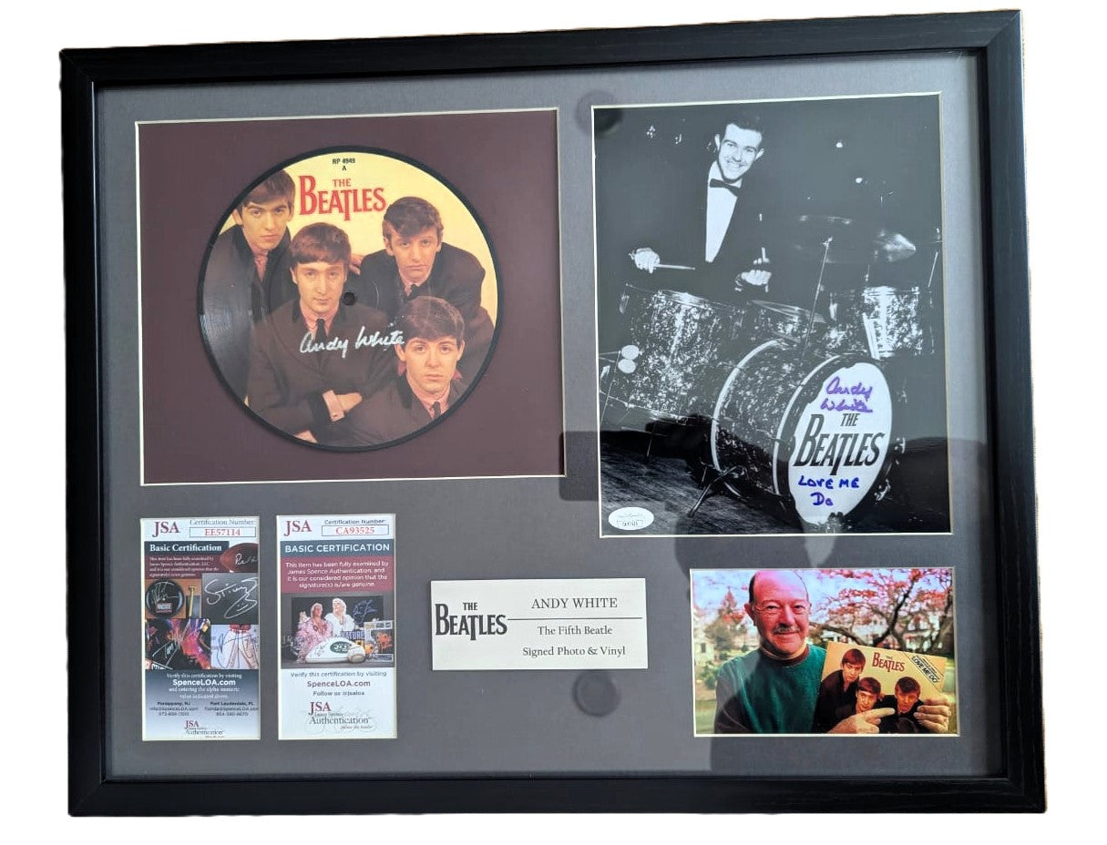 Andy White The Beatles Fotografía Y Vinil Autografiado Enmarcada certificada por JSA