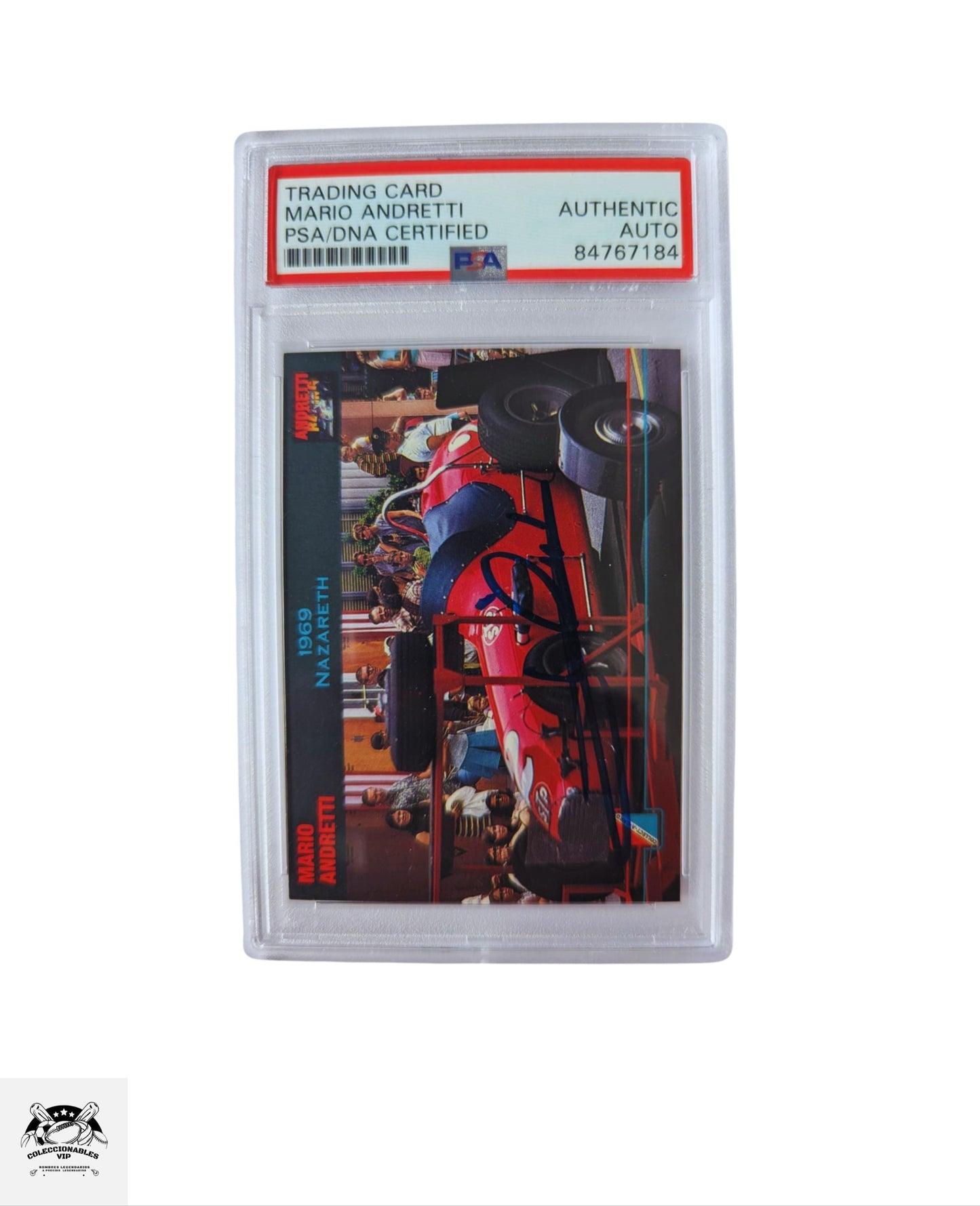 Mario Andretti Tarjeta autografiada por la leyenda de la fórmula 1 autenticada por PSA 84767184.