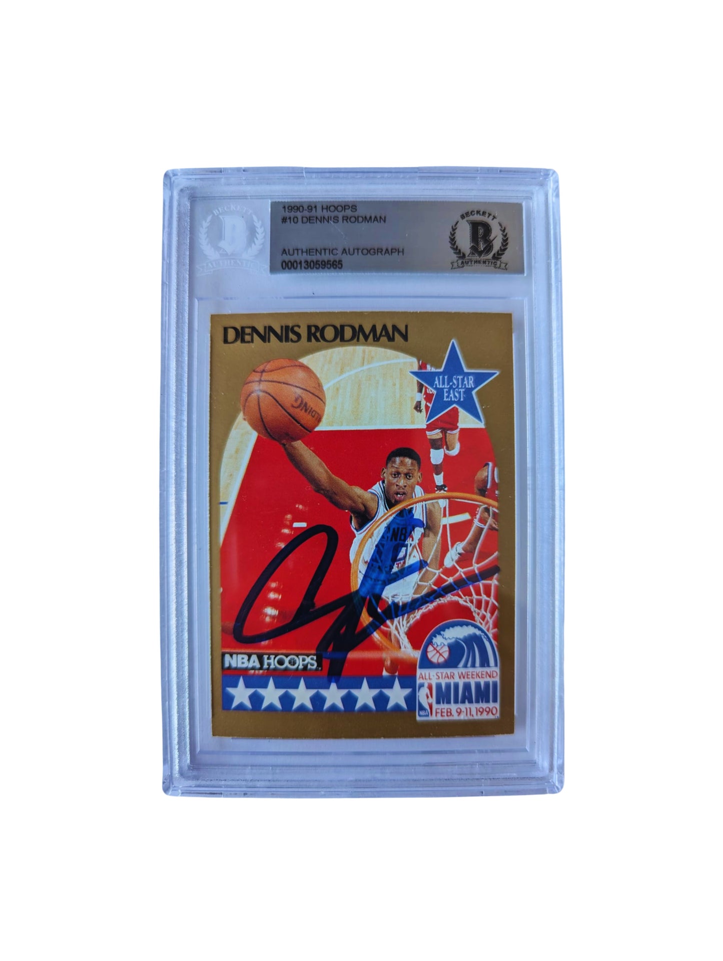 Dennis Rodman NBA Hoops TARJETA # 00013059565 autografiada autógrafo certificado por Beckett.
