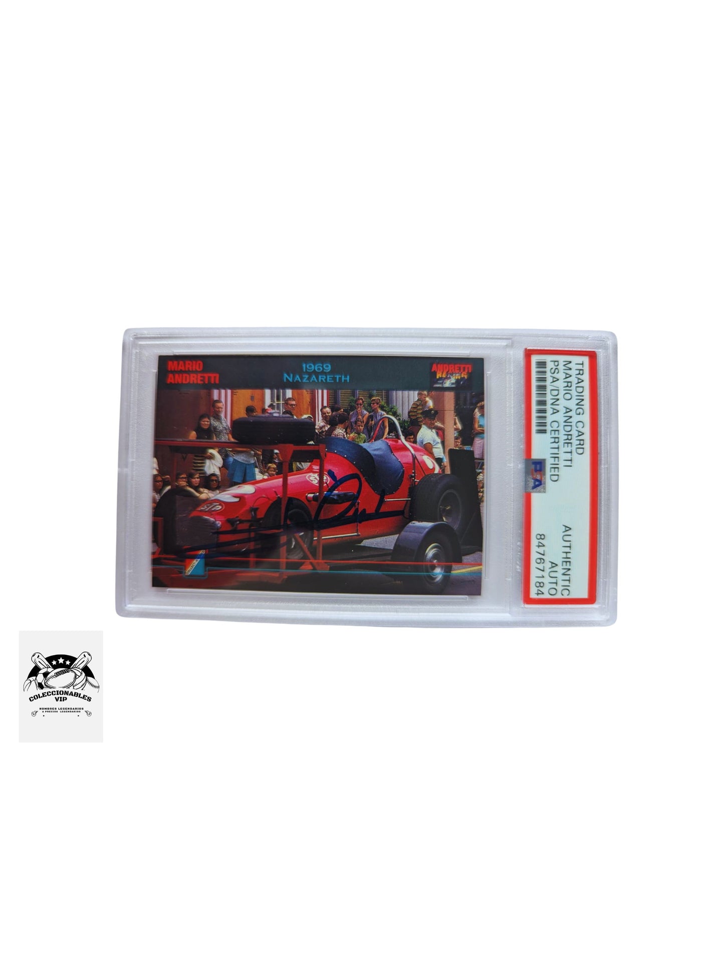 Mario Andretti Tarjeta autografiada por la leyenda de la fórmula 1 autenticada por PSA 84767184.