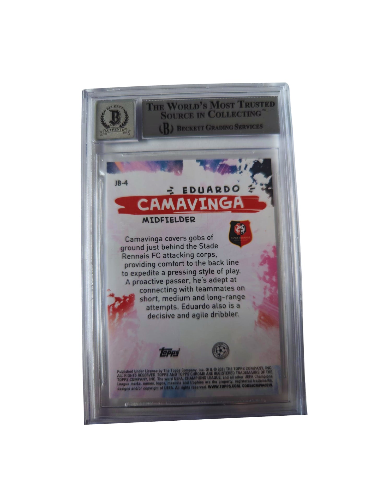 Eduardo Camavinga Stade Rennais FC TARJETA # 00013728284 autografiada autógrafo certificado por Beckett.