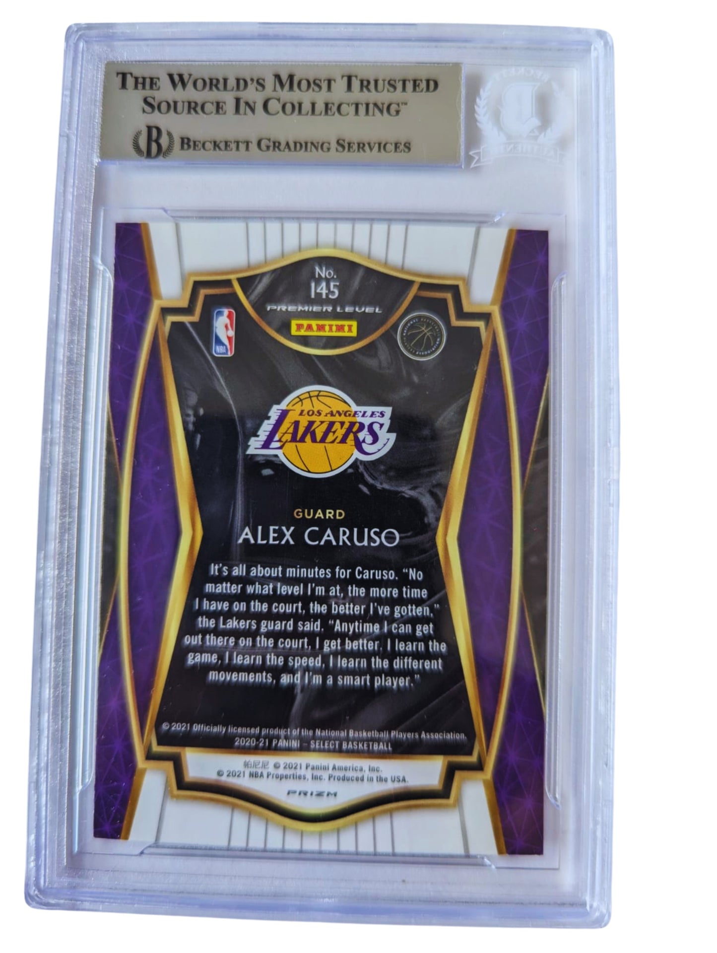 Alex Caruso Lakers TARJETA # 00016064692 autografiada autógrafo certificado por Beckett.
