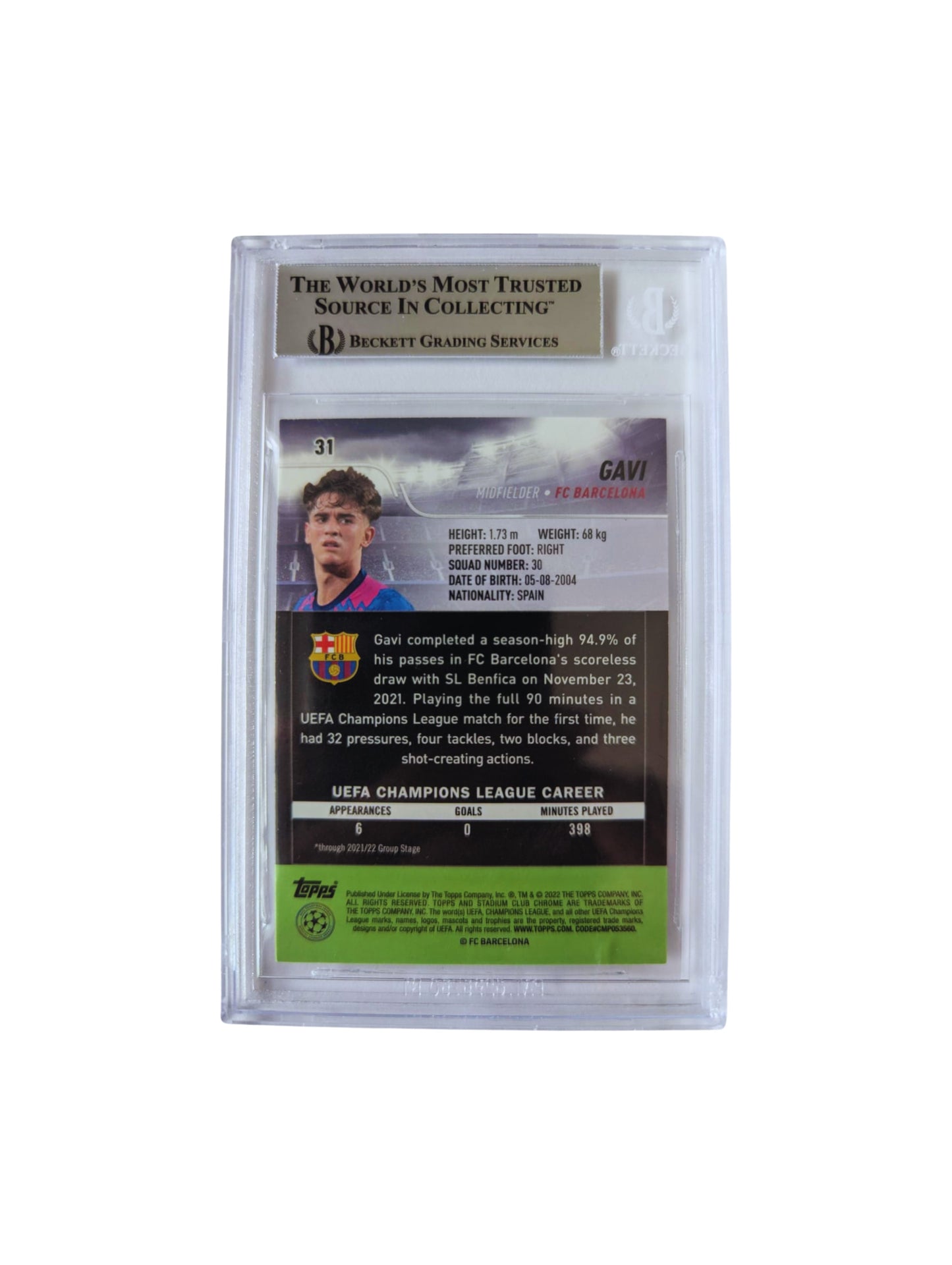Gavi FC Barcelona TARJETA # 00015305612 autografiada autógrafo certificado por Beckett.
