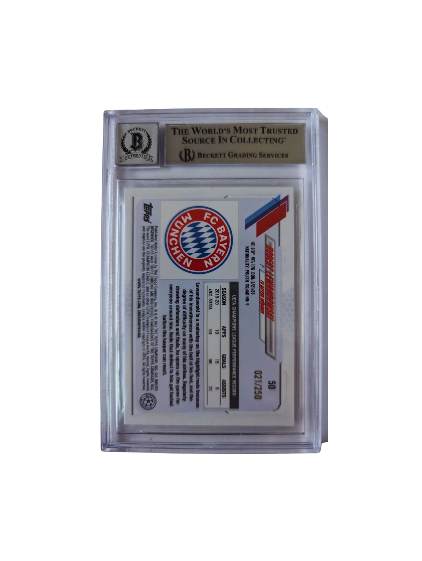 Robert Lewandowski TARJETA FC Bayern München # 00014264697 autografiada autógrafo certificado por Beckett.
