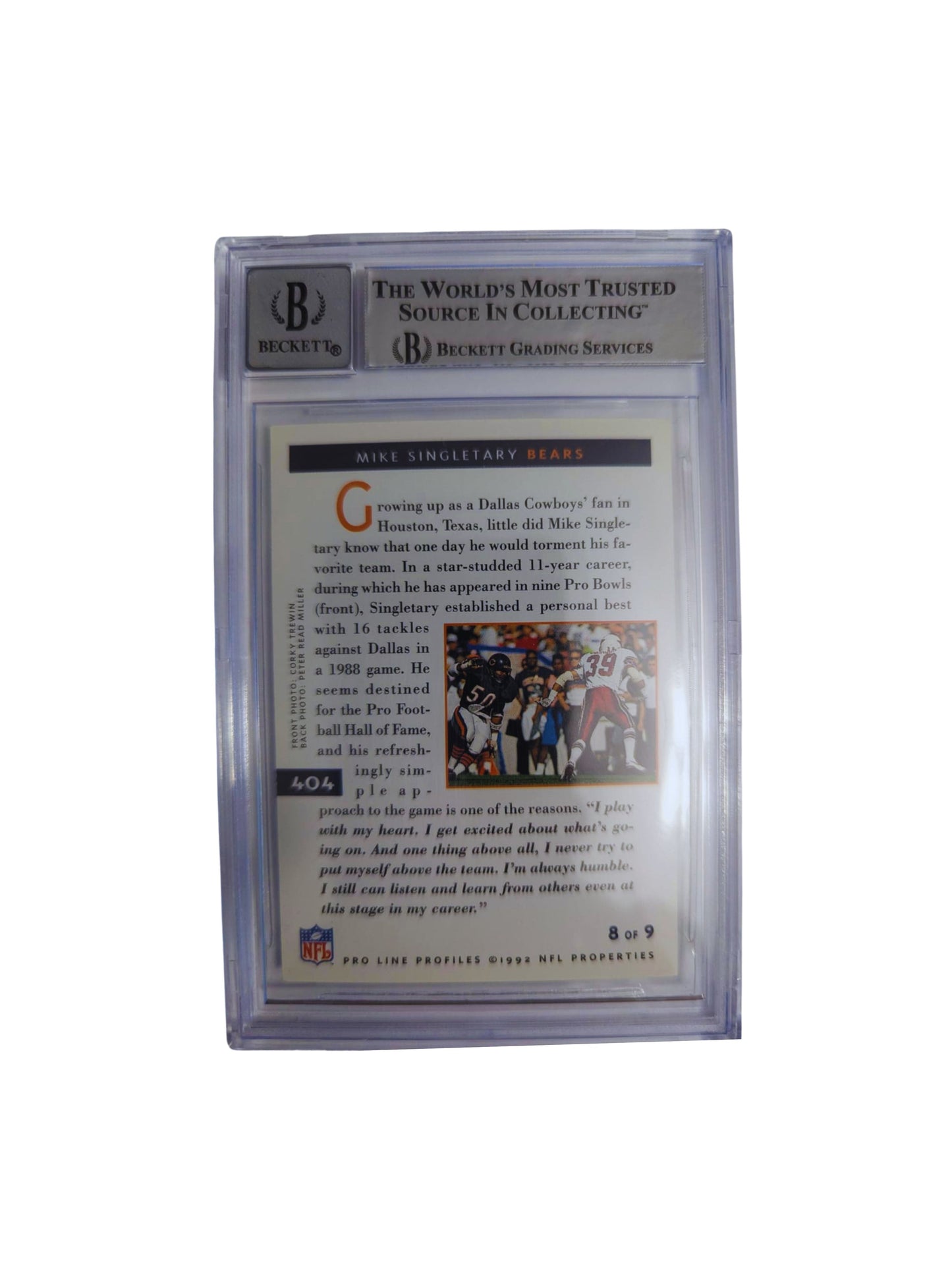 Mike Singletary TARJETA Chicago Bears # 00015572257 autografiada autógrafo certificado por Beckett.