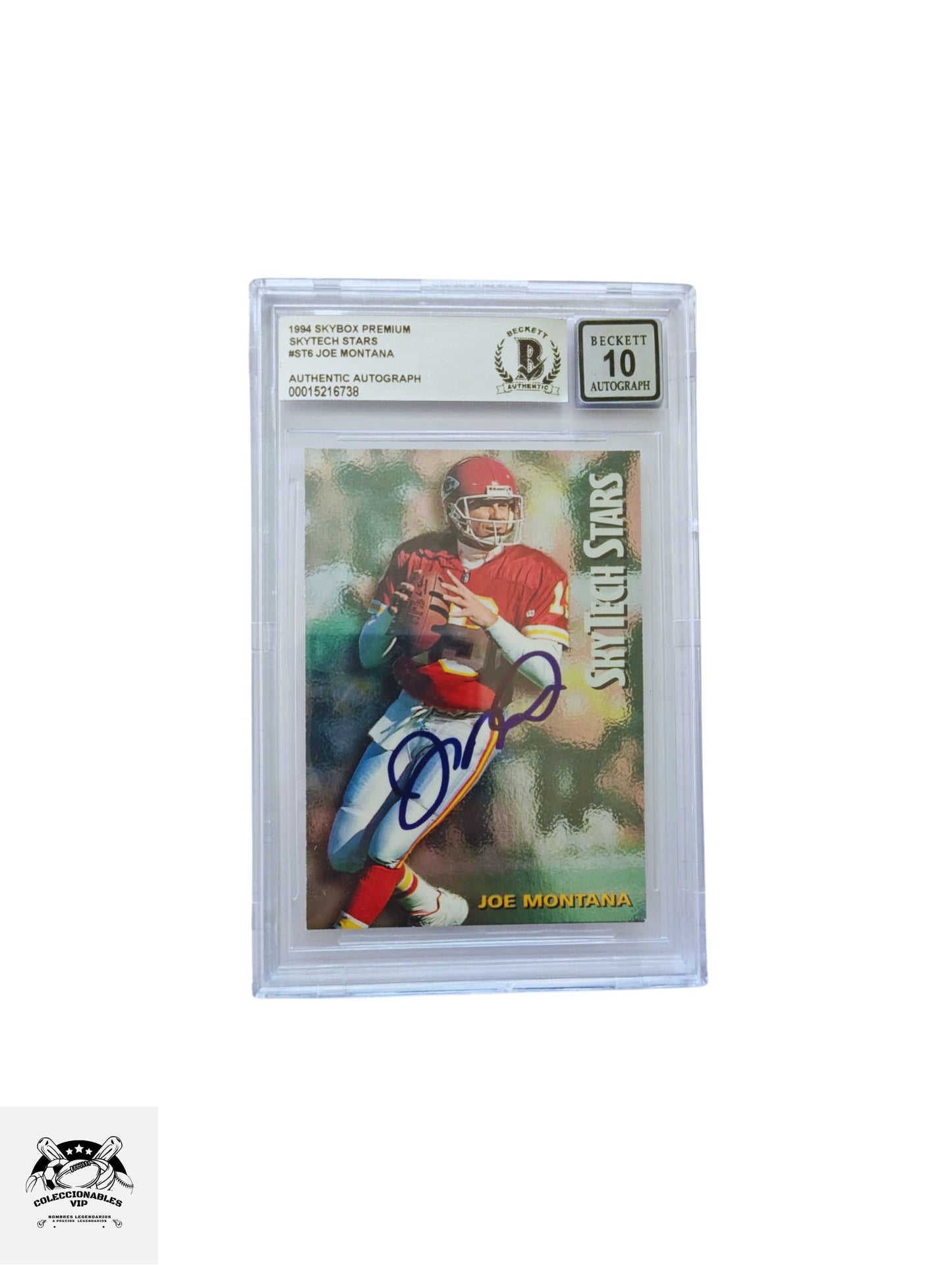 Joe Montana TARJETA Kansas City Chiefs Skybox Premium 00015216738 autografiada certificado el autógrafo por Beckett.