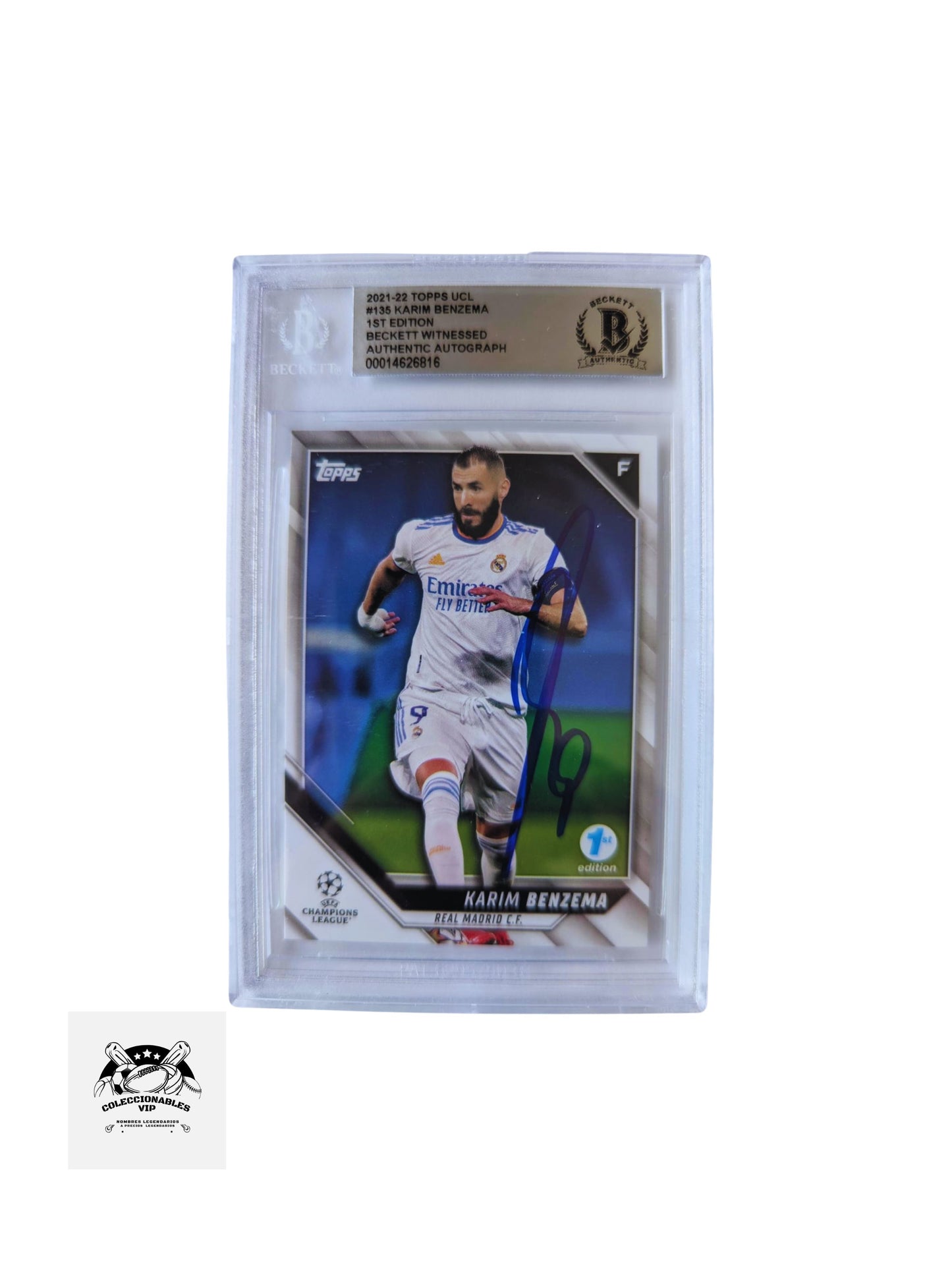 Karim Benzema TARJETA Real Madrid 00014626816 autografiada certificado el autógrafo por Beckett.
