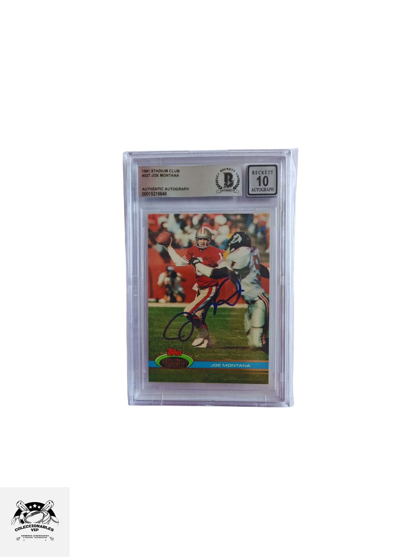 Joe Montana TARJETA Stadium Club 00015216648 autografiada certificado el autógrafo por Beckett.