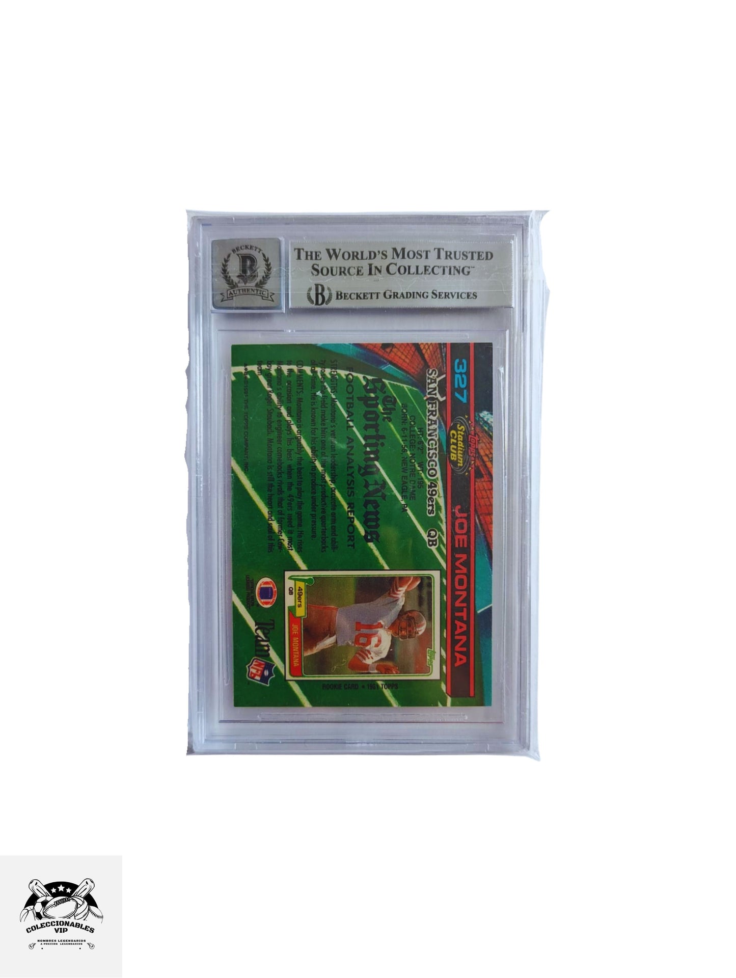 Joe Montana TARJETA Stadium Club 00015216648 autografiada certificado el autógrafo por Beckett.