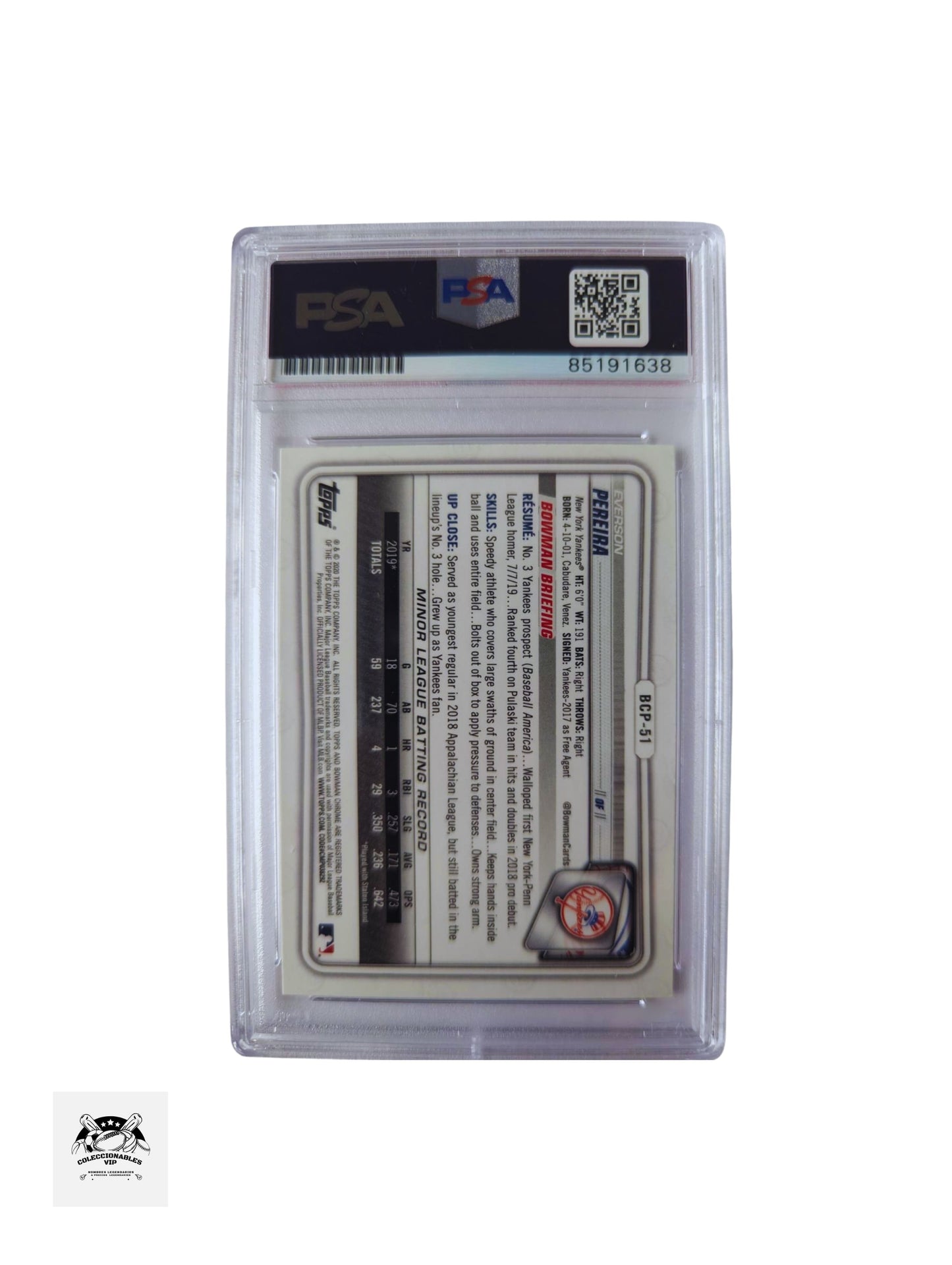 Everson Pereira New York Yankees Tarjeta autografiada autenticada por PSA 85191638.