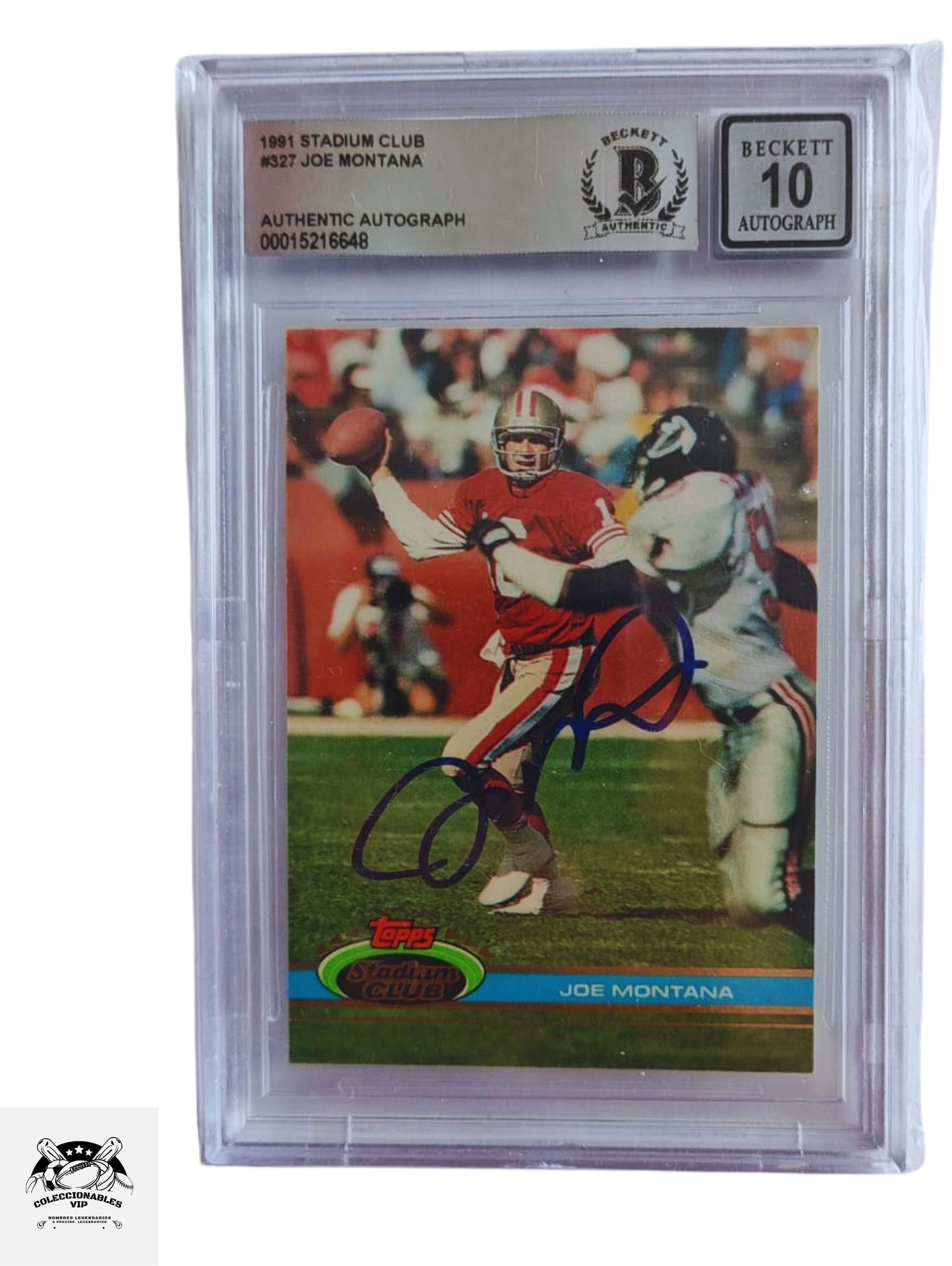 Joe Montana TARJETA Stadium Club 00015216648 autografiada certificado el autógrafo por Beckett.