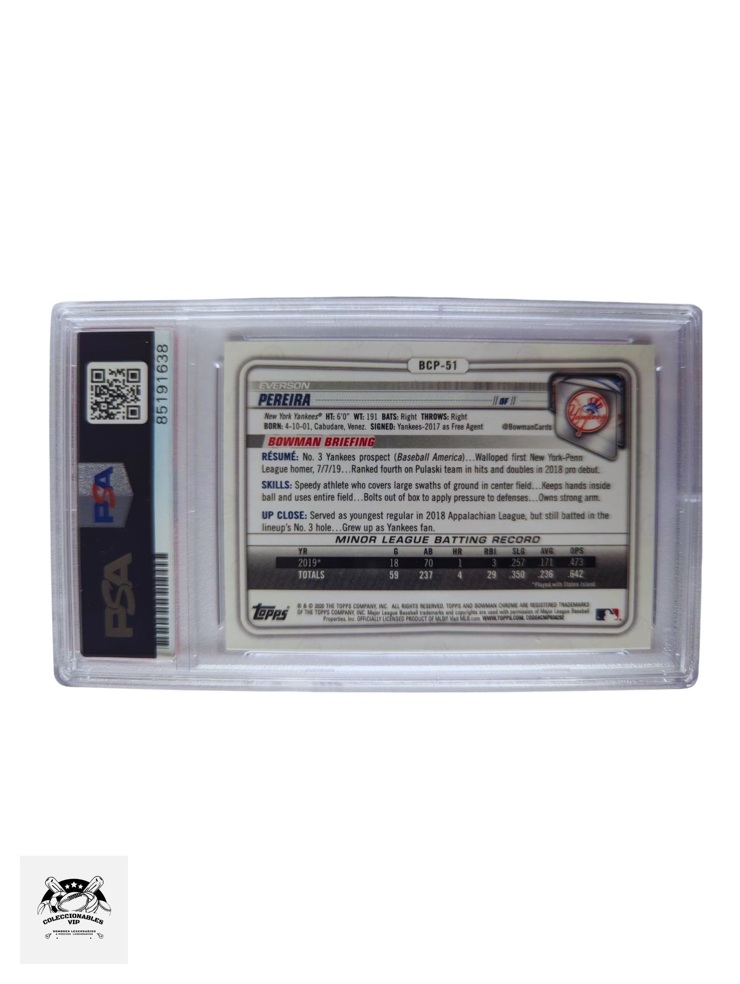 Everson Pereira New York Yankees Tarjeta autografiada autenticada por PSA 85191638.
