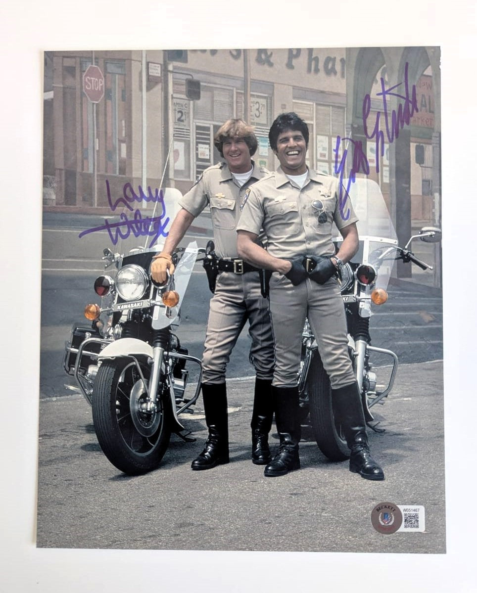 Erik Estrada y Larry Wilcox Patrulla Motorizada Fotografía Autografiada firma certificada por Beckett W051467