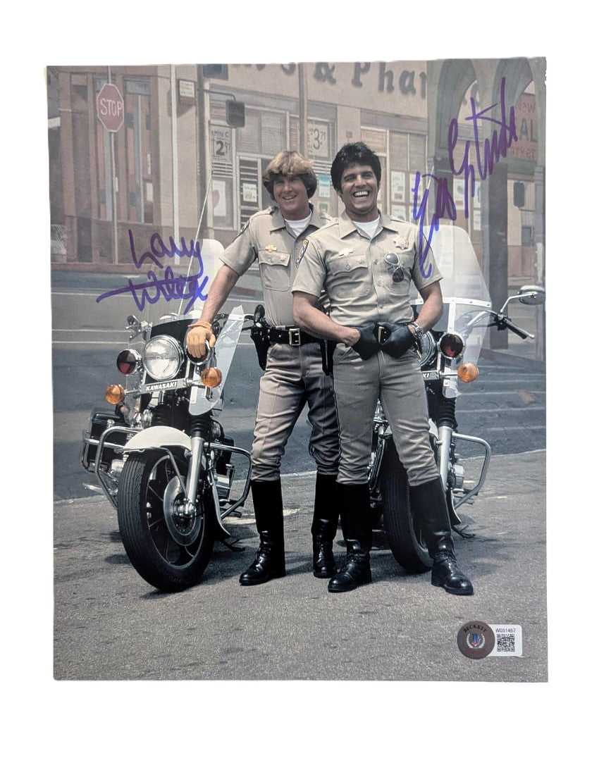 Erik Estrada y Larry Wilcox Patrulla Motorizada Fotografía Autografiada firma certificada por Beckett W051467