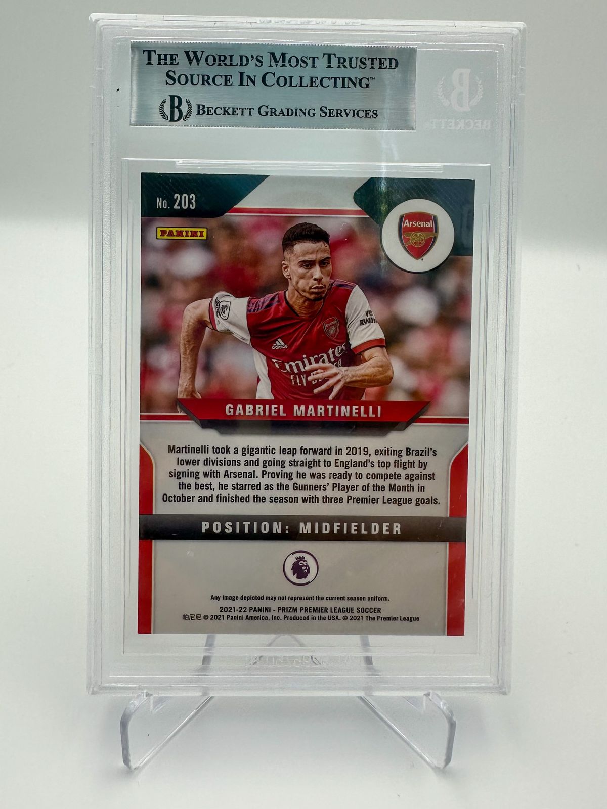 Gabriel Martinelli Tarjeta Autografiada Arsenal Certificada por Beckett 00017185964.