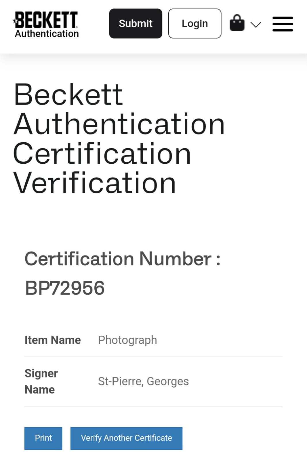 Georges St-Pierre UFC Fotografía Autografiada firma certificada por Beckett BP72956.