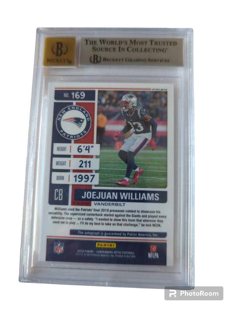Joejuan Williams Patriots Tarjeta autografiada y graduada por Beckett 0016219136