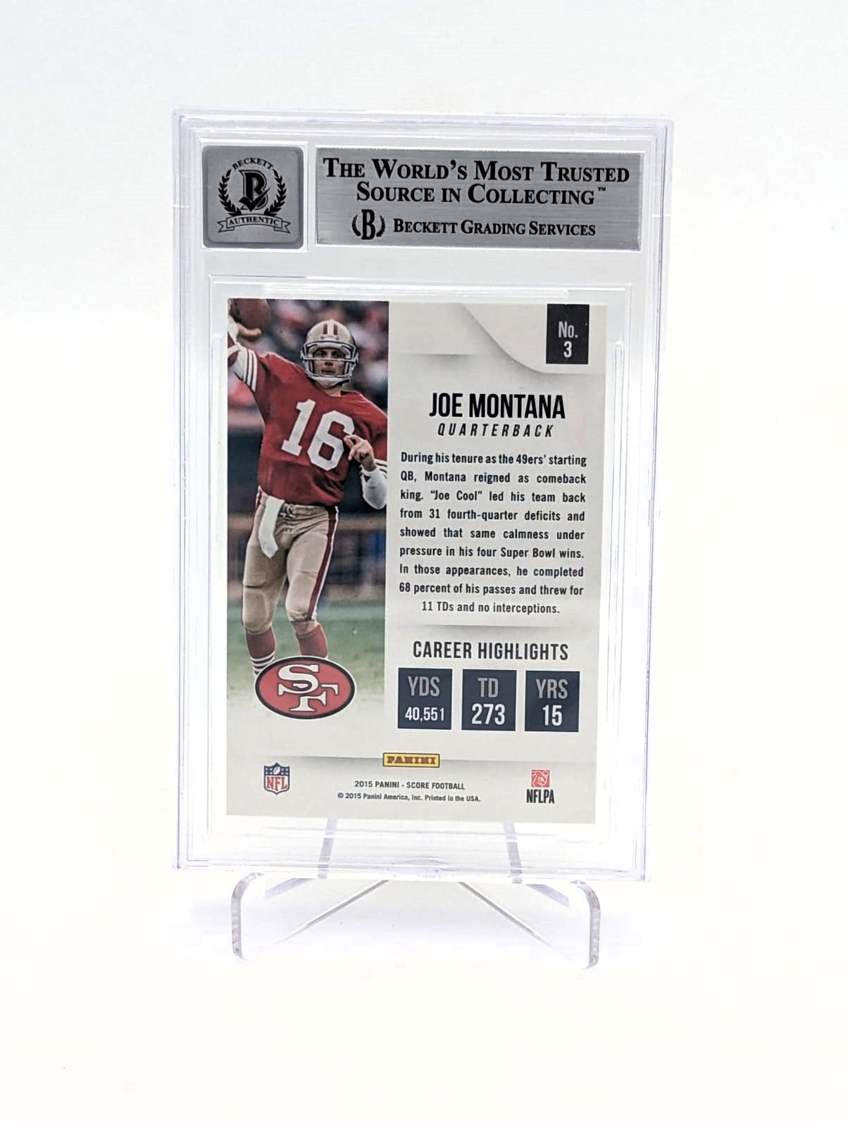 Joe Montana Tarjeta #3 Autografiada San Francisco 49ers Autenticada por Beckett 00013805524.