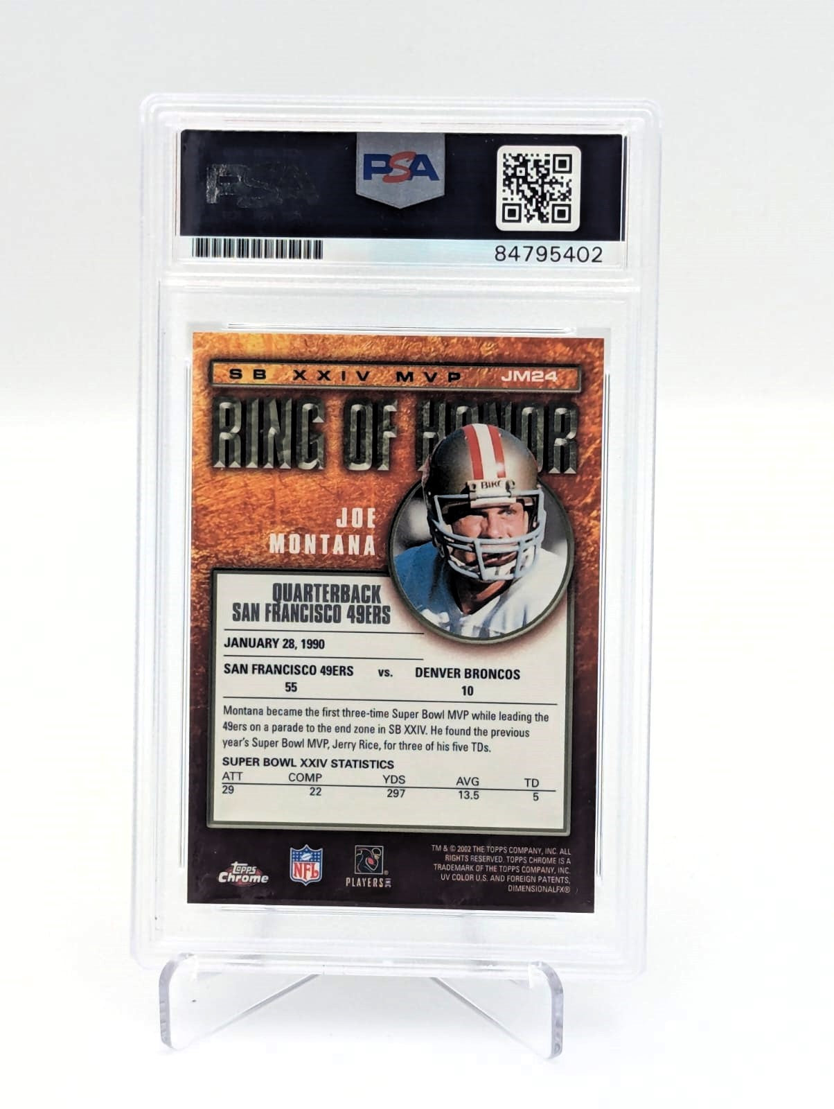 Joe Montana Tarjeta Autografiada San Francisco 49ers Super Bowl XXIV Autenticada por PSA 84795402.