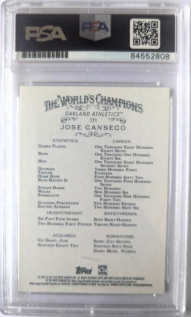 José Canseco Tarjeta Trading Card Autografiada certificada por PSA 84552808.